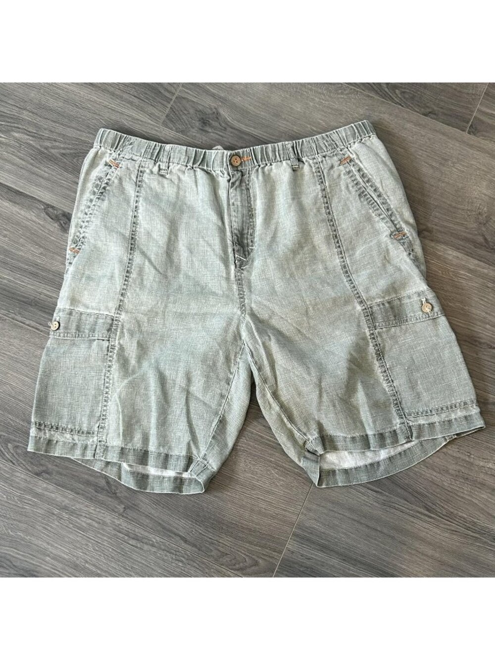 Tommy Bahama Shorts Mens XXL Green Linen Cargo Relax Beach Elastic Waist 9"